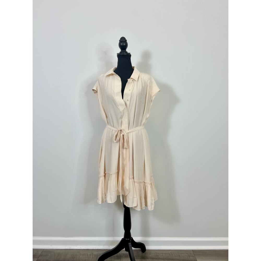 Ramy Brook London‎ Button Down Mini Dress in Linen Large Ruffle Tie Waist Boho